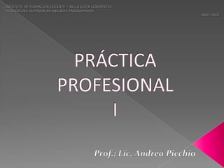   INSTITUTO DE FORMACIÓN DOCENTE – BELLA VISTA CORRIENTES    TECNICATURA SUPERIOR EN ANALISTA PROGRAMADOR AÑO: 2010 PRÁCTICA   PROFESIONAL   I Prof.: Lic. Andrea Picchio 