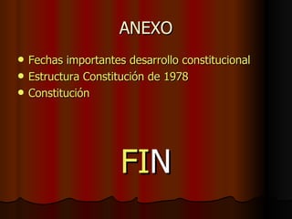 ANEXO Fechas importantes desarrollo constitucional Estructura Constitución de 1978 Constitución  FI N 