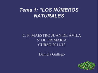Tema 1: “LOS NÚMEROS
     NATURALES


 C. P. MAESTRO JUAN DE ÁVILA
         5º DE PRIMARIA
          CURSO 2011/12

        Daniela Gallego
 