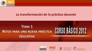 La transformación de la práctica docente


           TEMA 1
RETOS PARA UNA NUEVA PRÁCTICA
          EDUCATIVA
 