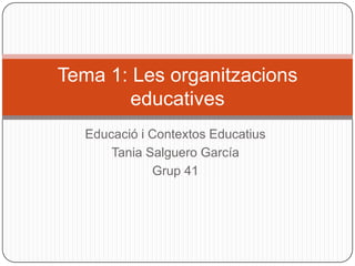 Tema 1: Les organitzacions
        educatives
  Educació i Contextos Educatius
      Tania Salguero García
             Grup 41
 