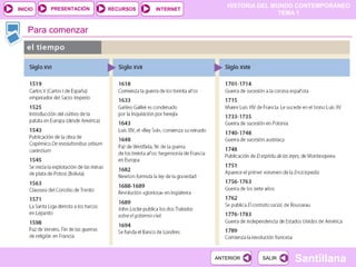 HISTORIA DEL MUNDO CONTEMPORÁNEO
TEMA 1
RECURSOS INTERNETPRESENTACIÓN
Santillana
INICIO
SALIRSALIRANTERIORANTERIOR
Para comenzar
 