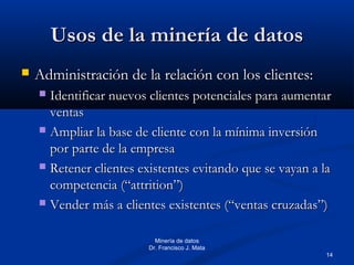 14
Minería de datos
Dr. Francisco J. Mata
Usos de la minería de datosUsos de la minería de datos
 Administración de la re...