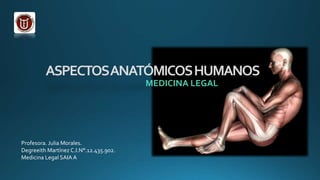 ASPECTOSANATÓMICOSHUMANOS
MEDICINA LEGAL
Profesora. Julia Morales.
Degreeith Martínez C.I.N°.12.435.902.
Medicina Legal SAIAA
 