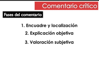 1. Encuadre y localización
2. Explicación objetiva
3. Valoración subjetiva
 