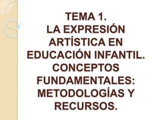 TEMA 1.
LA EXPRESIÓN
ARTÍSTICA EN
EDUCACIÓN INFANTIL.
CONCEPTOS
FUNDAMENTALES:
METODOLOGÍAS Y
RECURSOS.
 