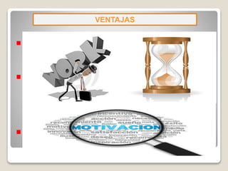 Son útiles para racionalizar la carga de trabajo
tanto de docentes como de estudiantes.
Disminuyen el tiempo que debe dedicarse para
que los alumnos aprendan los temas porque se
trabaja con sus contenidos de manera más
directa.
Contribuyen a maximizar la motivación en los
estudiantes.
VENTAJAS
 