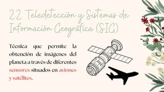2.2. Teledetección y Sistemas de
Información Geográfica (SIG)
Técnica que permite la
obtención de imágenes del
planeta a través de diferentes
sensores situados en aviones
y satélites.
 