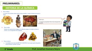 PRELIMINARES:
5° Grado Prof. Jonathan Guevara Neyra
HISTORIA DE LA QUÍMICA
 