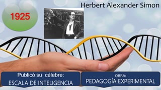 1925
Herbert Alexander Simon
Publicó su célebre:
ESCALA DE INTELIGENCIA
OBRA:
PEDAGOGÍA EXPERIMENTAL
 