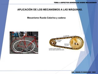 ING. OMARLYS MARCANO / 2021
APLICACIÓN DE LOS MECANISMOS A LAS MÁQUINAS.
Mecanismo Rueda Catarina y cadena
TEMA I: ASPECTOS GENERALES SOBRE MECANISMOS
 