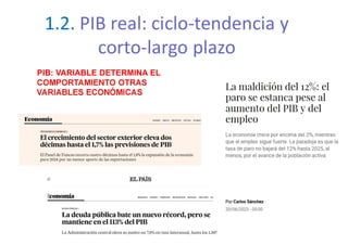 1.2. PIB real: ciclo-tendencia y
corto-largo plazo
PIB: VARIABLE DETERMINA EL
COMPORTAMIENTO OTRAS
VARIABLES ECONÓMICAS
 