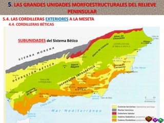 5.4. LAS CORDILLERAS EXTERIORES A LA MESETA
4.4. CORDILLERAS BÉTICAS
SUBUNIDADES del Sistema Bético
5. LAS GRANDES UNIDADES MORFOESTRUCTURALES DEL RELIEVE
PENINSULAR
 