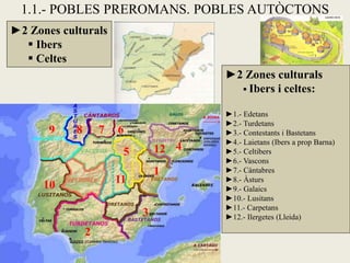 1.1.- POBLES PREROMANS. POBLES AUTÒCTONS
►2 Zones culturals
   Ibers
   Celtes
                                        ►...
