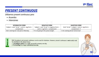 10
Utilizamos present continuous para:
Acuerdos
Intenciones
PRESENT CONTINUOUS
 