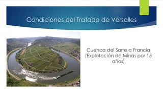 Condiciones del Tratado de Versalles
Cuenca del Sarre a Francia
(Explotación de Minas por 15
años)
 