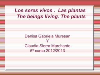 Los seres vivos . Las plantas
 The beings living. The plants


    Denisa Gabriela Muresan
                Y
    Claudia Sierra Marchante
       5º curso 2012/2013
 