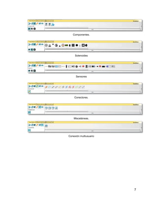 7
Componentes.
Solenoides
Sensores
Conectores.
Misceláneas.
Conexión multiusuario
 