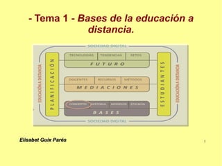1
- Tema 1 - Bases de la educación a
distancia.
Elisabet Guix ParésElisabet Guix Parés
 