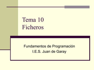 Tema 10 Ficheros Fundamentos de Programación I.E.S. Juan de Garay 