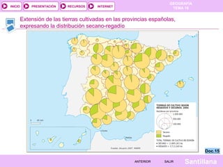 INICIO

PRESENTACIÓN

RECURSOS

GEOGRAFÍA
TEMA 10

INTERNET

Extensión de las tierras cultivadas en las provincias españolas,
expresando la distribución secano-regadío

Doc.15
ANTERIOR

SALIR

Santillana

 