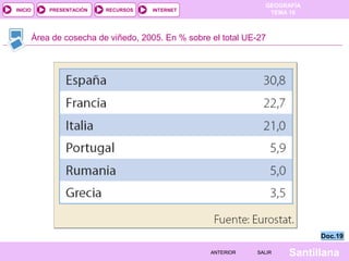 INICIO

PRESENTACIÓN

RECURSOS

GEOGRAFÍA
TEMA 10

INTERNET

Área de cosecha de viñedo, 2005. En % sobre el total UE-27

Doc.19
ANTERIOR

SALIR

Santillana

 