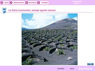 INICIO

PRESENTACIÓN

RECURSOS

GEOGRAFÍA
TEMA 10

INTERNET

La Geria (Lanzarote), paisaje agrario canario

Doc.38
ANTERIOR

SALIR

Santillana

 