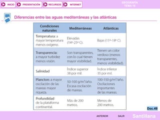 INICIO

PRESENTACIÓN

RECURSOS

GEOGRAFÍA
TEMA 10

INTERNET

Diferencias entre las aguas mediterráneas y las atlánticas

Doc.49
ANTERIOR

SALIR

Santillana

 