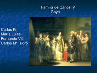 Familia de Carlos IV
Goya

Carlos IV
María Luisa
Fernando VII
Carlos Mª Isidro

 