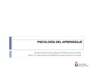 PSICOLOGÍA DEL APRENDIZAJE
Grado de Educación Infantil. Profesora Vanesa Pérez
Tema 10. Aplicaciones del Modelo Constructivista en el aula
 