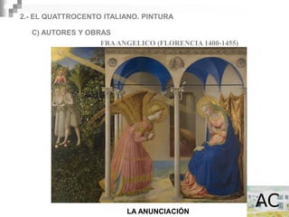 2.- EL QUATTROCENTO ITALIANO. PINTURA

  C) AUTORES Y OBRAS
                  FRA ANGELICO (FLORENCIA 1400-1455)




                         LA ANUNCIACIÓN
 