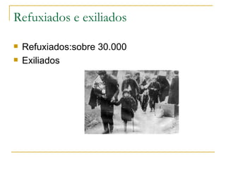 Refuxiados e exiliados

   Refuxiados:sobre 30.000
   Exiliados
 