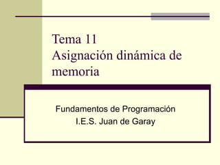 Tema 11 Asignación dinámica de memoria Fundamentos de Programación I.E.S. Juan de Garay 