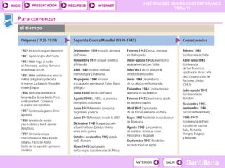 HISTORIA DEL MUNDO CONTEMPORÁNEO
TEMA 11
RECURSOS INTERNETPRESENTACIÓN
Santillana
INICIO
SALIRSALIRANTERIORANTERIOR
Para comenzar
 