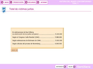 HISTORIA DEL MUNDO CONTEMPORÁNEO
TEMA 11
RECURSOS INTERNETPRESENTACIÓN
Santillana
INICIO
SALIRSALIRANTERIORANTERIOR
Total de víctimas judías
DOC.35DOC.35
 