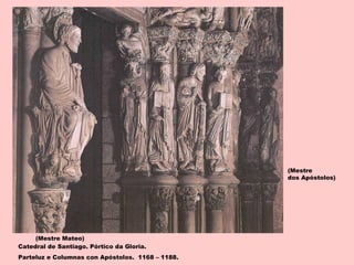 Catedral de Santiago. Pórtico da Gloria.
Parteluz e Columnas con Apóstolos. 1168 – 1188.
(Mestre
dos Apóstolos)
(Mestre Mateo)
 