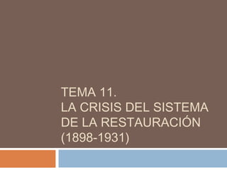 TEMA 11.
LA CRISIS DEL SISTEMA
DE LA RESTAURACIÓN
(1898-1931)
 