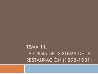 TEMA 11.  LA CRISIS DEL SISTEMA DE LA RESTAURACIÓN (1898-1931) 