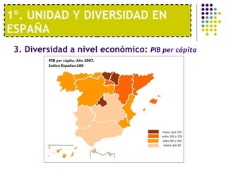 1º. UNIDAD Y DIVERSIDAD EN ESPAÑA 3. Diversidad a nivel económico:  PIB per cápita   