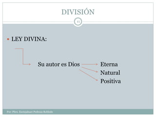 DIVISIÓN
Por: Pbro. Escinjahuer Pedroza Robledo
11
 LEY DIVINA:
Su autor es Dios Eterna
Natural
Positiva
 