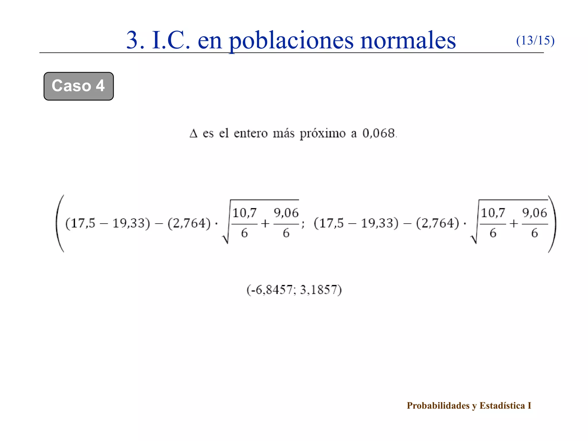 Probabilidades y Estadística I
3. I.C. en poblaciones normales (13/15)
Caso 4
 