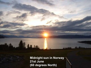 Midnight sun in Norway
21st June
(60 degrees North)
 