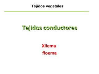 Tejidos vegetales
Tejidos conductoresTejidos conductores
Xilema
floema
 