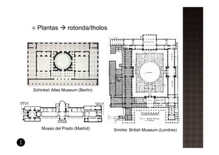 Plantas         rotonda/tholos




Schinkel: Altes Museum (Berlín)




    Museo del Prado (Madrid)       Smirke: British Museum (Londres)
 