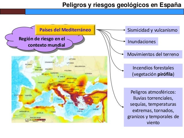 Región de riesgo en el
contexto mundial
Peligros y riesgos geológicos en España
Países del Mediterráneo Sismicidad y vulca...