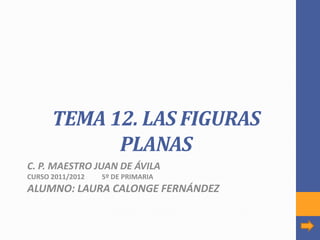 TEMA 12. LAS FIGURAS
            PLANAS
C. P. MAESTRO JUAN DE ÁVILA
CURSO 2011/2012   5º DE PRIMARIA
ALUMNO: LAURA CALONGE FERNÁNDEZ
 