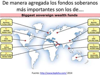 De manera agregada los fondos soberanos
más importantes son los de….
Fuente: http://www.bqdoha.com/ 2014
 