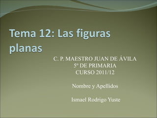 C. P. MAESTRO JUAN DE ÁVILA
        5º DE PRIMARIA
         CURSO 2011/12

      Nombre y Apellidos

     Ismael Rodrigo Yuste
 