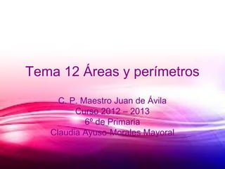 Tema 12 Áreas y perímetros
     C. P. Maestro Juan de Ávila
         Curso 2012 – 2013
            6º de Primaria
   Claudia Ayuso-Morales Mayoral
 