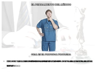 • DESCONOCE QUE LA PERCEPCIÓN DEL ACTO MEDICO ES DISTINTA EN EL PACIENTE SU FAMILIARES Y EL
MEDICO
• PENSAMIENTO MÁGICO SOY BUEN MEDICO Y A MI NO ME VA A PASAR
• DESCONOCE QUE EL JUICIO POR MAL PRAXIS NADA TIENE QUE VER CON UN VERDADERA MAL PRAXIS EN EL
SENTIDO MÉDICO
• CREE QUE TODA COMPLICACIÓN O MAL RESULTADO ENCUADRA DENTRO DEL CONCEPTO DE HECHO
FORTUITO
 